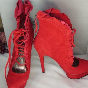 ZiGiny Women's Kruella Red Kid Suede Bootie 7.5